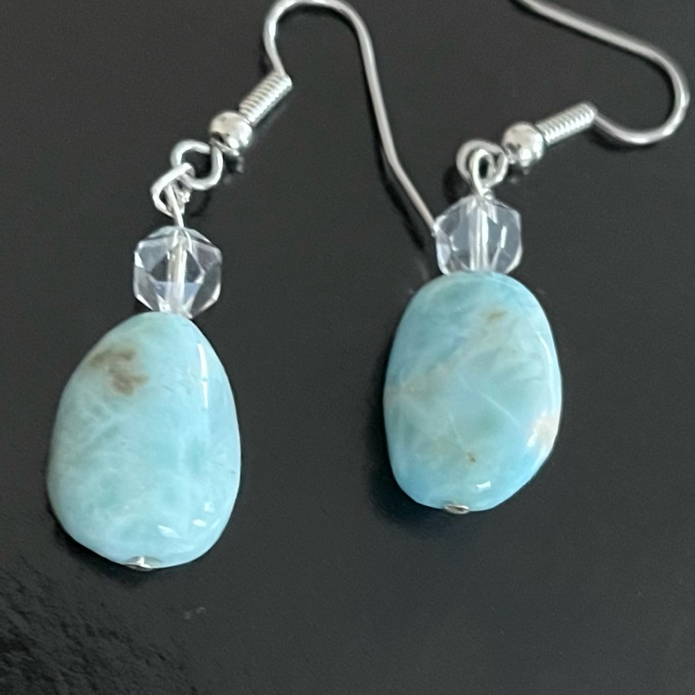 Larimar and Clear Quartz Crystal Earrings New!